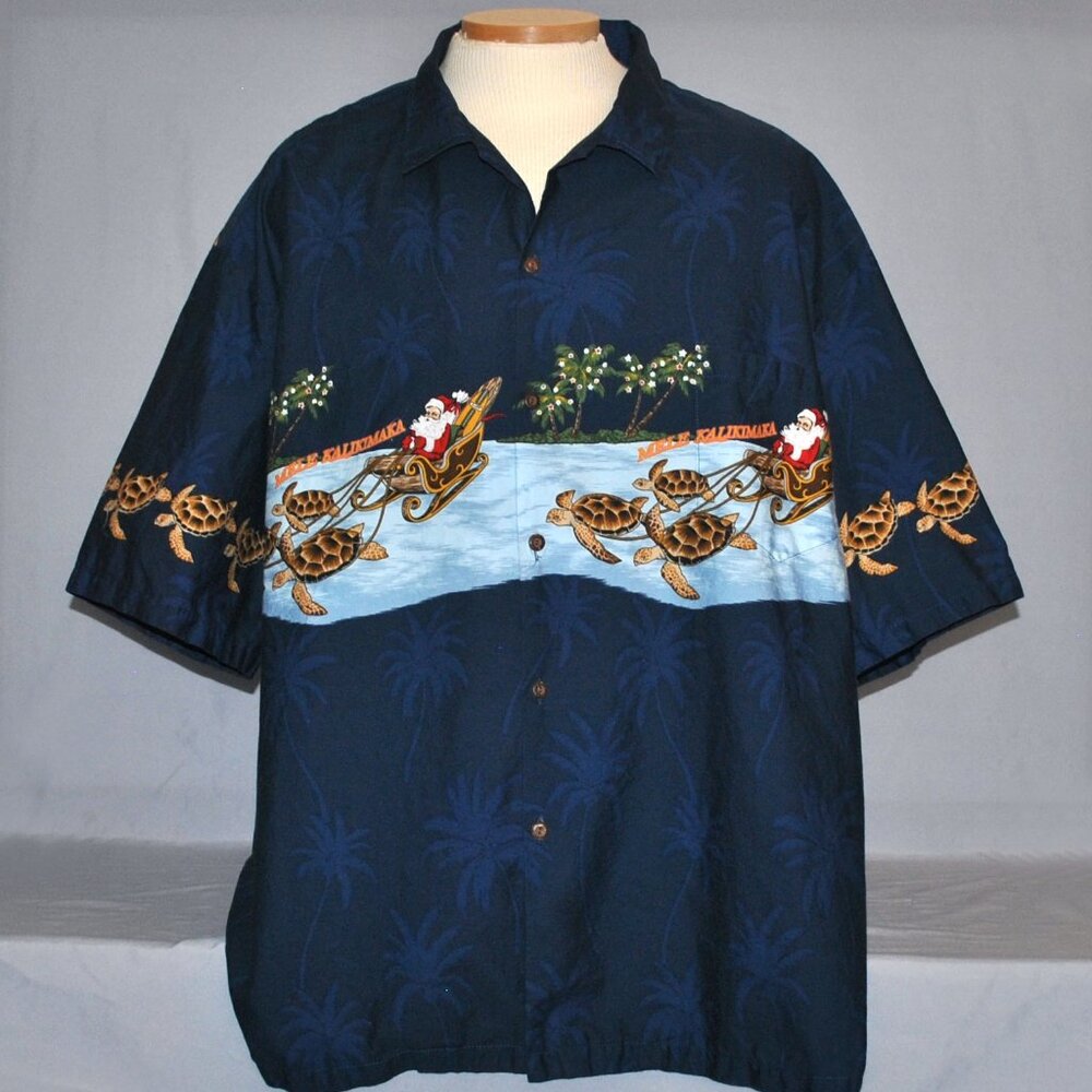 Pacific Legend Hawaiian Shirt Men's Size 4XL Mele Kalikimaka Santa Button Down